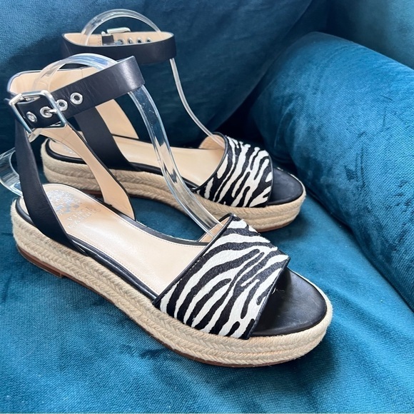 Vince Camuto Kathalia Espadrille Platform  Sandal Calf Hair Zebra Print Size 8 - Picture 8 of 15